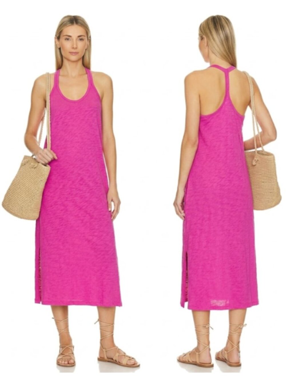 ATM Anthony Thomas Melillo Slub Jersey Trapeze Tank Midi Dress Orchid Pink S NWT